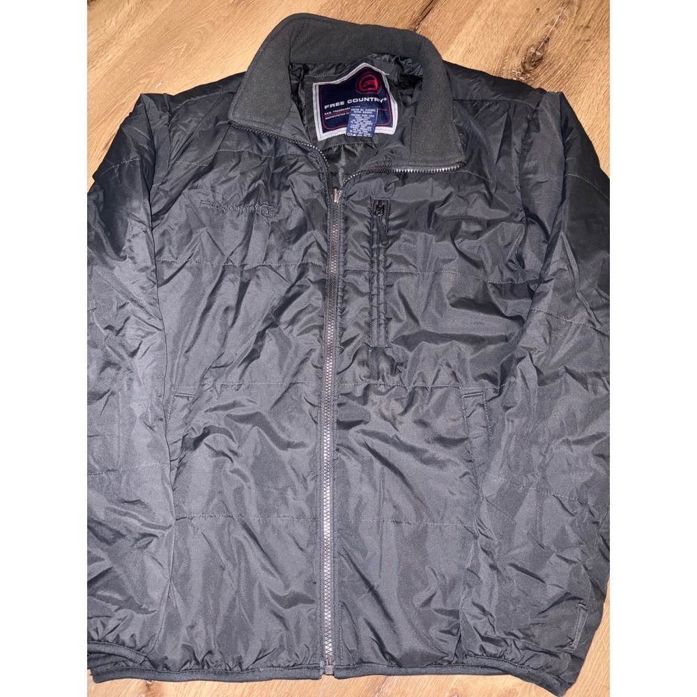 Free Country Mens Insulated Puffer Jacket Black Full‎ Zip Pockets Size Medium